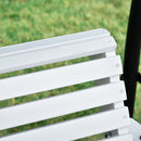 Dondolo 3 Posti da Esterno 150x75x53 cm con Tavolino Centrale e Portabicchieri in Legno e Metallo Bianco      