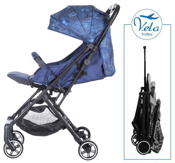 acquista Zibos Velo Jeans blauer Kinderwagen mit leichtem Trolley