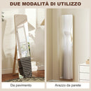 Specchio da Terra e da Parete 37x43x156 cm con Struttura in Legno di Pino e Supporto Pieghevole Color Legno      