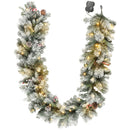 Ghirlanda Natalizia Decorativa da Interno 25x180cm con 50 LED Pigne e Bacche Verde e Bianco      
