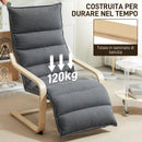 Poltrona Relax con Poggiapiedi Regolabile in Legno con Rivestimento in Velluto Grigio Scuro   