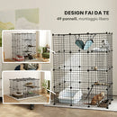 Gabbia per Gatti Grande a 4 Livelli 105x70x140 cm con Struttura Personalizzabile Rampe e Amaca per 1-3 Gatti in Acciaio e PP Nero      
