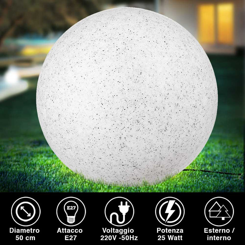 Lampada Sfera Giardino 50cm Luce Illuminazione Esterno Attacc E27 Effetto Pietra
