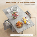 Tavolo da Pranzo Pieghevole 140x76x74 cm con Ruote con 2 Cassetti 2 Ante e Armadietto in Legno Grigio Cemento      