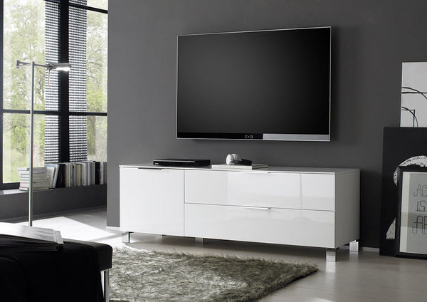 TV-Schrank 1 Tür 2 Schubladen 53 x 158 x 45 cm TFT Sola glänzend weiß sconto