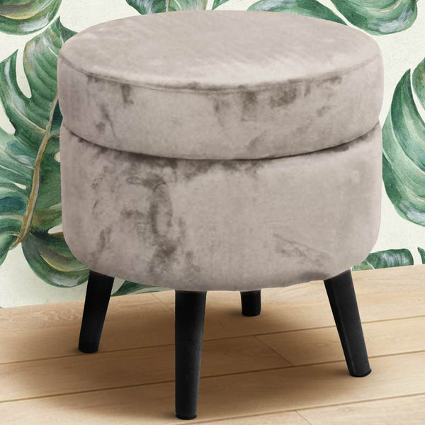 Pouf Contenitore Ø37x40 cm Sgabello Cassapanca Poggiapiedi Tessuto Velluto Tortora acquista