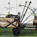 Carrello da Giardino 110L con Maniglia Telescopica e Fondo Apribile in Acciaio e Tessuto Oxford Cachi