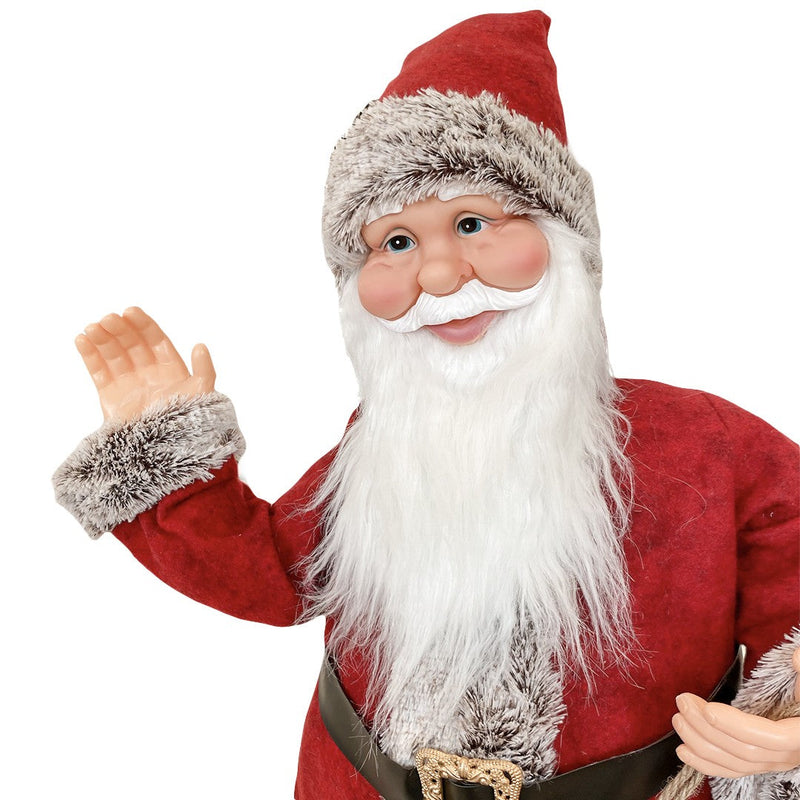 Pupazzo Babbo Natale H80 cm con Luci e Movimento Rosso e Grigio