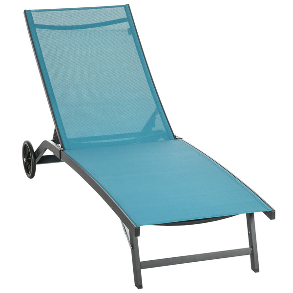 Lettino Prendisole con Schienale Reclinabile 66x165x102 cm in Alluminio e Tessuto Traspirante Blu e Nero online