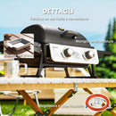 Barbecue a Gas Portatile da Tavolo 2 Bruciatori e Coperchio con Termometro in Acciaio e ABS Nero    