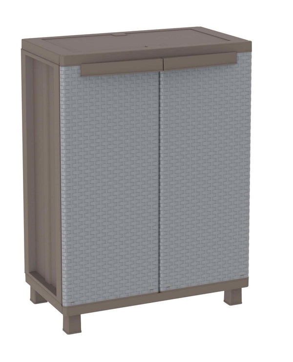 sconto Armadio Modulare da Esterno 68x37,5x91,5 cm 2 Ante 1 Ripiano in Polipropilene Jrattan Tortora e Grigio