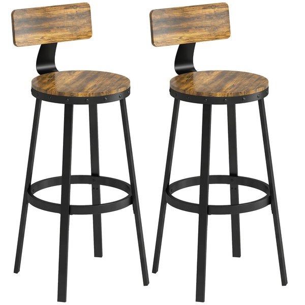 prezzo Set 2 Sgabelli da Bar Stile Rustico 37x47x96 cm con Poggiapiedi in Legno e Metallo Marrone