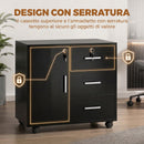 Mobile 60x40x56 cm con 3 Cassetti Mensola Regolabile Supporto Stampante e Serratura in Truciolato Nero      