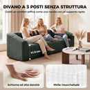 Divano 3 Posti Senza Struttura 225x93x68 cm con Seduta Ampia e Imbottitura Spessa in Ciniglia Verde Scuro      