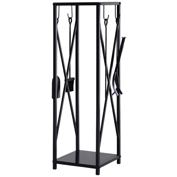 online Kaminholzhalter 34x34x111 cm mit Zubehör aus schwarzem Metall