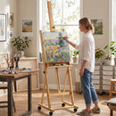 Cavalletto Pittura Pieghevole 50,5x53x178-238 cm con Ruote in Legno di Faggio      