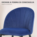 Set 2 Sedie da Pranzo 52x55x79 cm Imbottite con Schienale a Conchiglia in Velluto Blu      