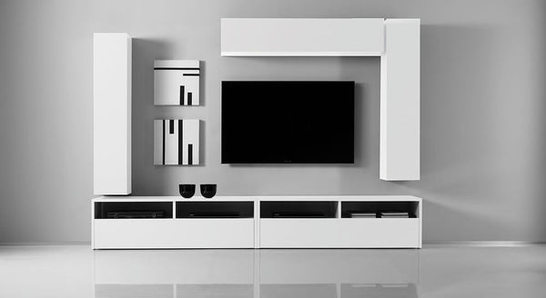 online Ausgestattetes Wohnwandmöbel mit 3 Hängemöbeln 2 TV-Schränken 278x41x205cm TFT Boost weiß