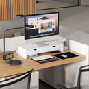 Supporto per Monitor da Scrivania 60-116x22x12 cm con 2 Cassetti 3 Spazi Sottostanti Portata 14kg Bianco      