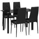 Set da Pranzo Tavolo e 4 Sedie Seduta Imbottita in Vetro Temperato e Acciaio Nero