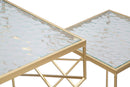 Tavolino Soggiorno Glassy Coppia 50x50x100 cm - 40x40x80 cm in Ferro e Vetro Oro      