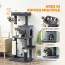 Albero Tiragraffi per Gatti Multilivello Alto 132 cm con Casetta Lettino Pali Tiragraffi Spazzola e Pallina Grigio Scuro      