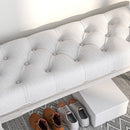 Panca Fondoletto Stile Vintage 110x37x49 cm in Tessuto Effetto Lino Bianco Crema  