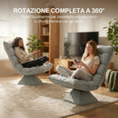 Poltrona Relax Girevole 360° con Schienale Regolabile in 5 Posizioni in Tessuto Effetto Velluto Grigio Chiaro      