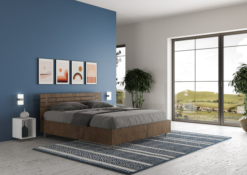 Letto Matrimoniale con Alzata Comoda Testata Dritta a Doghe Ankel Noce Varie Misure