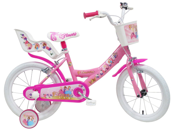 Rosa Blumenmädchen Fahrrad 16" 2 Bremsen online