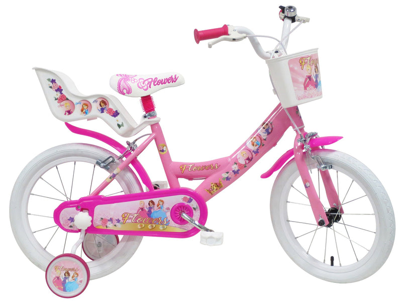 Bicicletta per Bambina 16" 2 Freni  Flower Rosa
