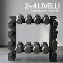 Porta Pesi e Rastrelliera Manubri 70x21x55 cm a 4 Ripiani Carico 200kg in Acciaio Nero      