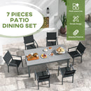 Set Tavolo Allungabile e 6 Sedie Pieghevoli da Giardino  in Alluminio Grigio e Nero