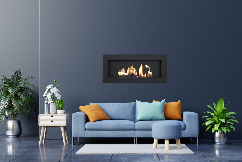 Camino a Bioetanolo da Parete 90x40 cm Flig con Vetro o Senza Vetro Tampa Slim Nero