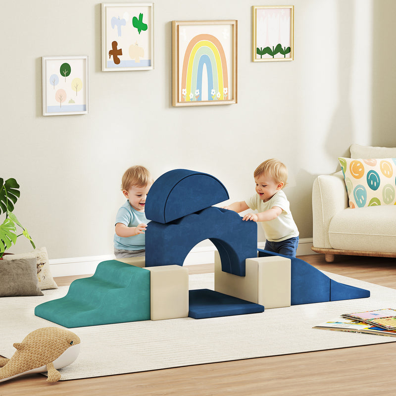 Set 7 Costruzioni Morbide per Bambini 6 mesi - 3 Anni Rivestimento in Velluto Blu   