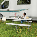 Set da Pic Nic Pieghevole a 3 Pezzi con Tavolo e 2 Panche in HDPE e Metallo Bianco e Grigio Chiaro     
