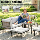 Set 6 Pezzi Mobili da Giardino Divano Angolare Poltrone con Cuscini e Tavolino in Metallo Grigio Chiaro      