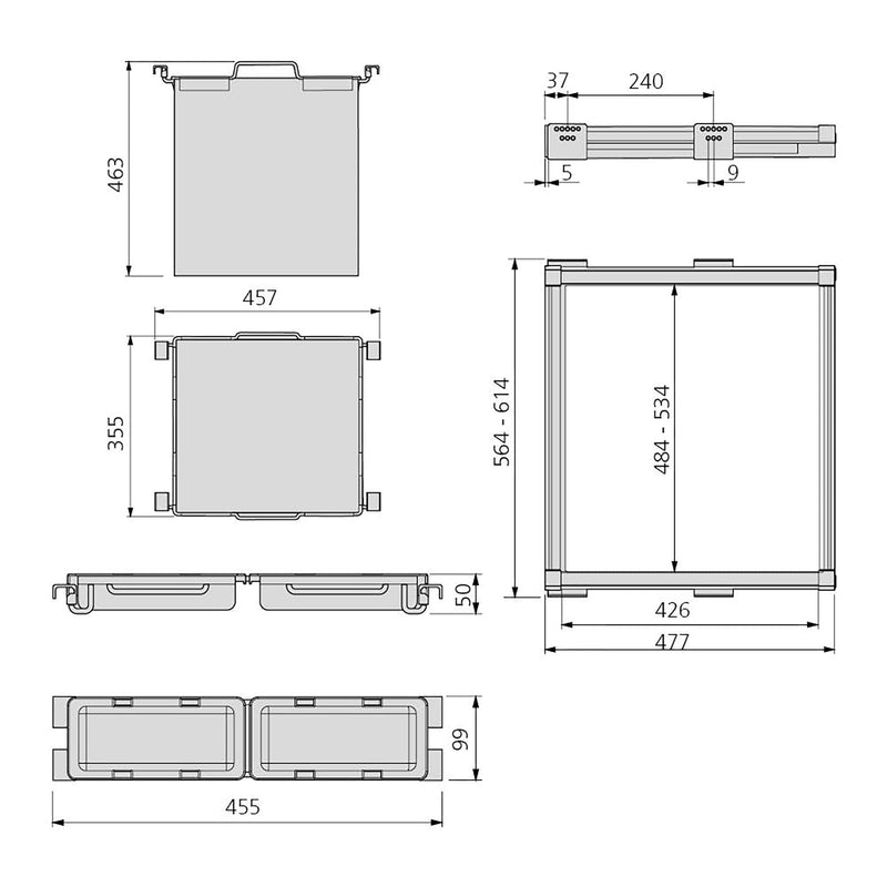 Kit Cesto Biancheria e Vaschette per Mobile con Guide Chiusura Soft Emuca Moka