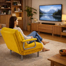 Poltrona Letto Reclinabile Chaise Lounge con Seduta Imbottita Convertibile in Velluto a Coste Giallo Mostarda      