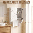 Pensile Bagno Salvaspazio 60,5x22,5x64 cm con 2 Ante e Portasciugamani in MDF Bianco      