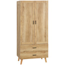 Armadio 2 Ante a Battente con 2 Cassetti 80x54x180 cm  con Asta Appendiabiti in Truciolato Color Legno 