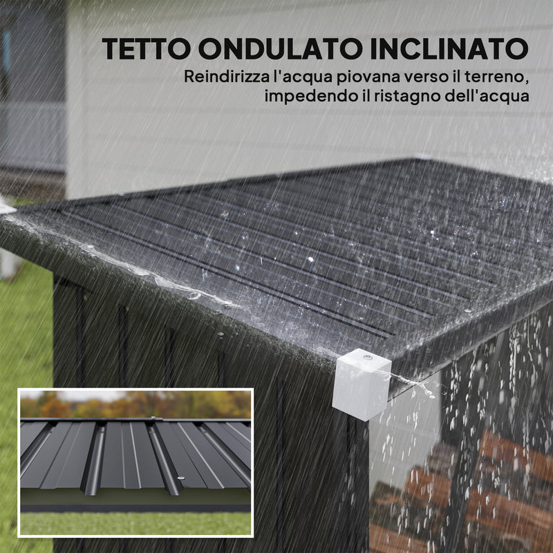 Capanno Portalegna 150x66.5x150 cm Base Rialzata e Tetto Inclinato in Acciaio Grigio Scuro      