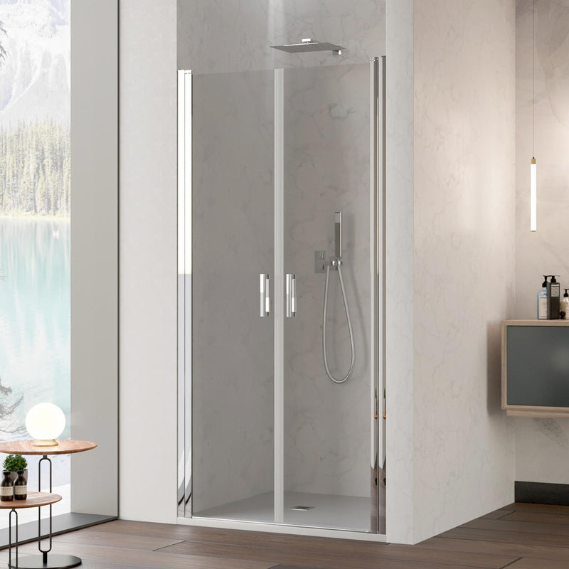 Porta Parete Doccia 2 Ante Saloon in Cristallo Trasparente 6mm H195 Bonussi Julia Varie Misure