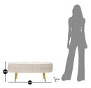 Panca Ovally Crema 102x40,5x42 cm in Legno e Velluto Crema e Oro