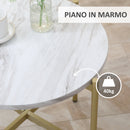 Tavolino da Caffè con Piano d'Appoggio Effetto Marmo Ø55x45 cm Struttura in Metallo Dorato