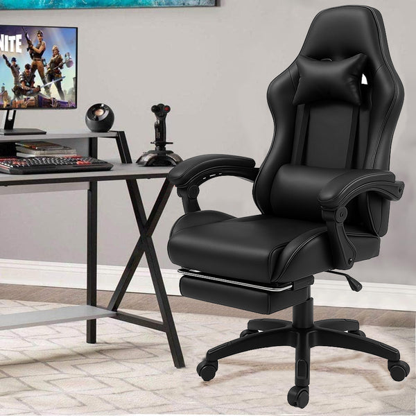 Sedia da Gaming Ergonomica con Poggiapiedi e Cuscini in PVC Nero online