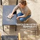 Set 4 Pezzi Salotto da Giardino con Tavolino da Caffè in Vetro Temperato e 3 Sedute in Tessuto Texteline Nero      