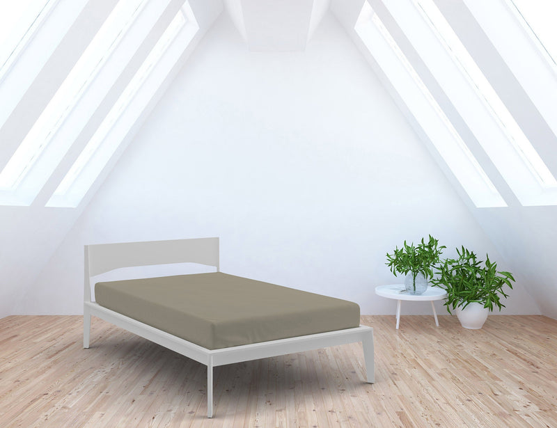 Lenzuolo Sotto con Angoli ed Elastico Tinta Unita Tortora Varie Misure