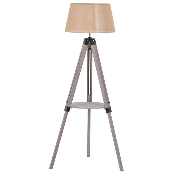 online Dreibein-Stehlampe aus Holz mit beigem Ø63x150 cm E27 Lampenschirm