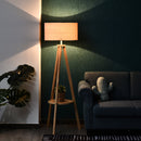 Lampada da Terra Tripode in Legno e Lino con Interruttore a Pedale Altezza 154 cm 